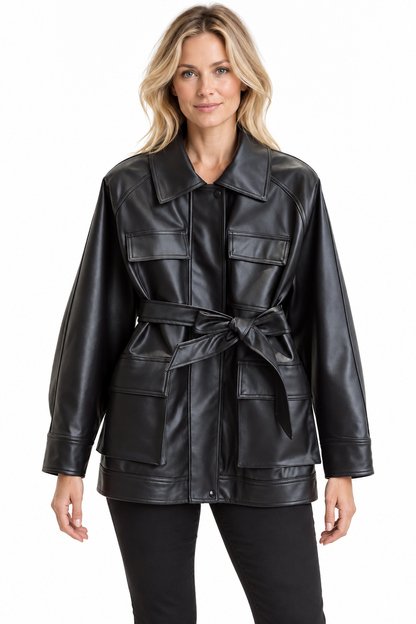 MIREIA-CHAQUETA DE CUERO CON CINTURÓN
