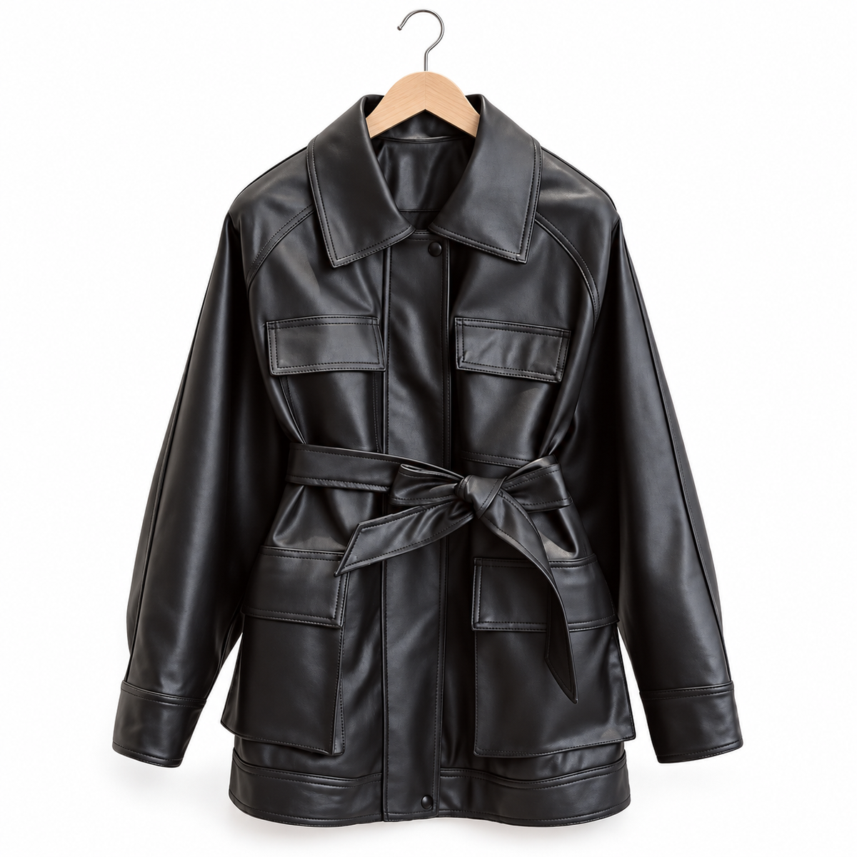 MIREIA-CHAQUETA DE CUERO CON CINTURÓN